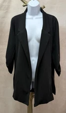 Timing Black Long Open Blazer w/Roll Tab Sleeves Size M