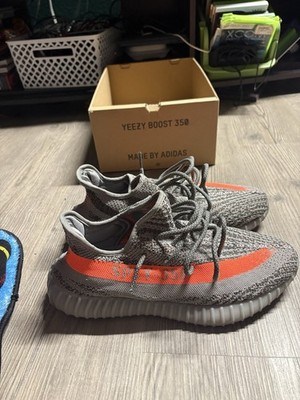 adidas Yeezy Boost 350 V2 Beluga Gray Orange Primeknit Striped Sneakers