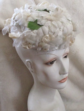 Vintage Pillbox Hat 50s-60s Millinary Floral White Ivory Church Mother's Day