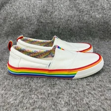 ✅ Toms Womens 8.5 Canvas Rainbow Slip-On Shoes White Multicolor Stripe Accent