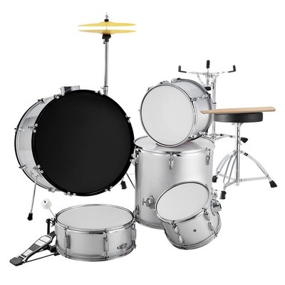 Uimoso 5-teiliges Schlagzeug-Set in Standardgröße mit Hocker und Ständer, Silber