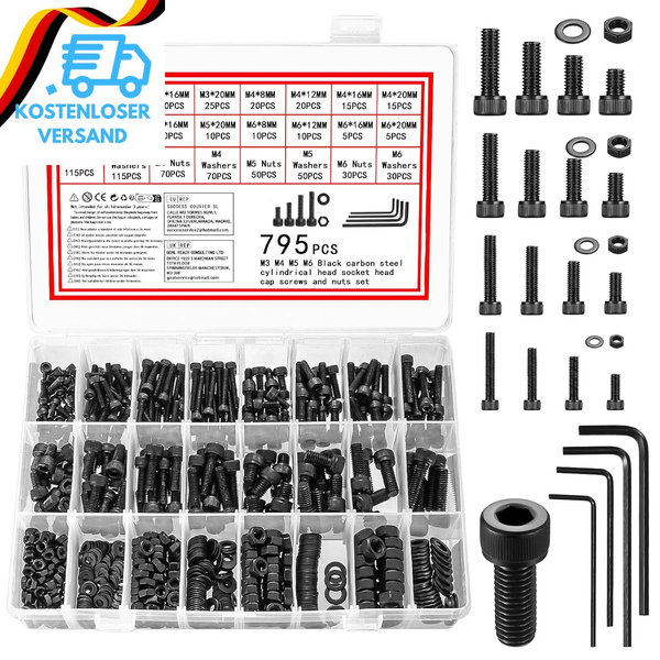 795 X Sechskantschrauben Mit Muttern, M3 M4 M5 M6 Schrauben Set, Zylinderschraub-image