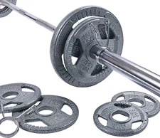 Cast Iron Olympic 2-Inch Weight Plates Including 7FT Olympic Barbell, 130-Pou...