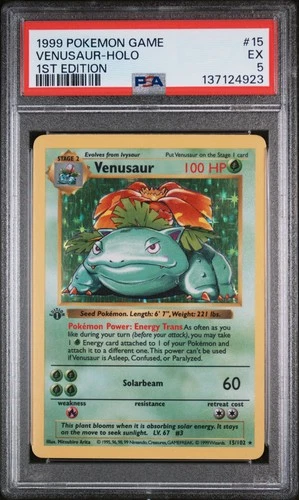 1999 POKEMON GAME 1ST ED #15 VENUSAUR-HOLO PSA 5