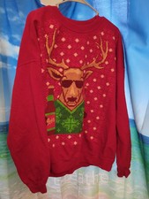 Ugly Christmas Sweater Crew Neck Reindeer Beer Funny Men 2XL Sweatshirt A68