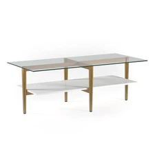 Henn&Hart 47" Brass/White Metal/Glass Coffee Table
