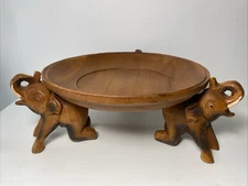 Wooden Kneeling 3 Elephants Tray handcarved Table Decor Home Decor