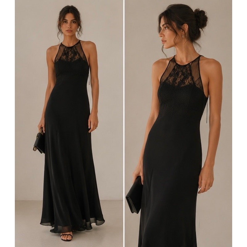 BCBG Paris Black Lace Halter Maxi Gown Evening Dress Size 2 NWT