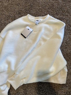 NSW Nike Plush Mod Cropped Womens Crewneck (Beige) Small