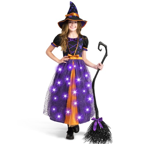 Leuchtendes Hexenkostüm für Kleinkind Mädchen, Kinder Märchen Hexe Outfit Set mit... - Bild 3 von 6