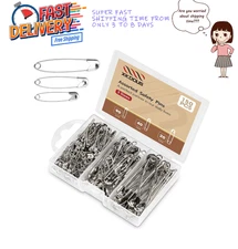 Safety Pins - 150 Pcs Assorted Sizes Silver Pins Bulk - Small & Large Heavy Duty