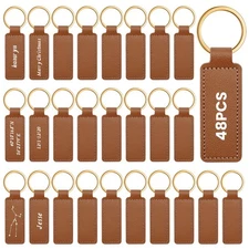 48 Pcs Leather Keychains Blank Bulk PU Leather Laser Engraving Key Chains Bir...