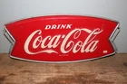 Vintage 1965 Drink Coca Cola Soda Pop Fishtail 17" Embossed Sign