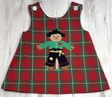 VTG KELLY'S KIDS 12M Red/Green Tartan Plaid Embroidered Scarecrow Fall JUMPER