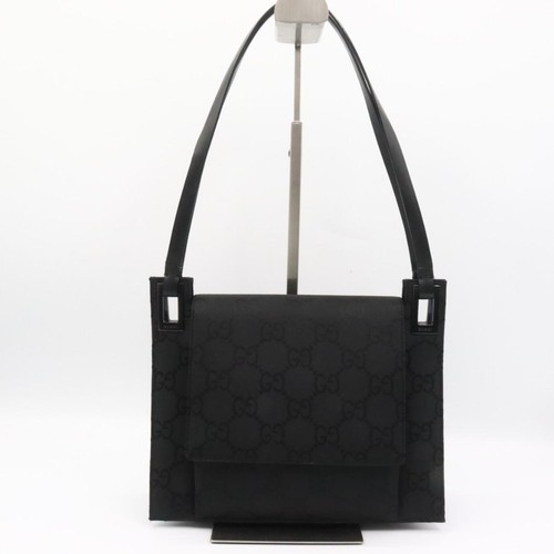 Gucci Handbag GG Pattern Nylon Black Used From Japan