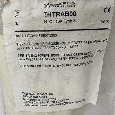 Tasseron Sensors THTRAB00 NTC 10K Shunt Type 3 Room Sensor Thermostat New In PAC