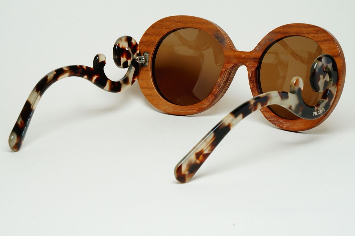 Prada Sunglasses Baroque Wood Rare Round Brown PR27RS SPR 27R IAM