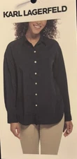 Womens Karl Lagerfeld Black Button Down Shirt Long Sleeve Large