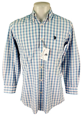 US POLO ASSOCIATION Herren blau L/S ABENDSHIRT faltenfrei - S - 42'' - UVP 74£