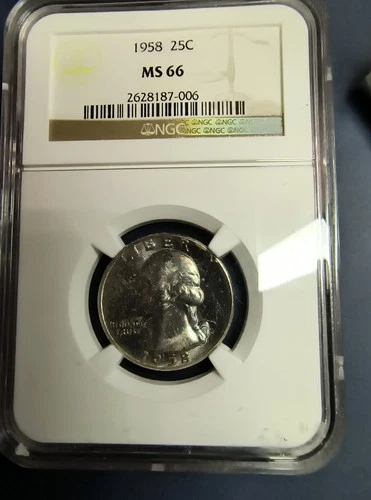 1958 Washington Quarter NGC MS66 Vintage  Silver 25c Gem BU Lightly Toned