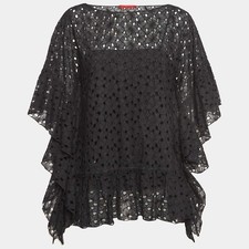 CH Carolina Herrera Black Floral Lace Oversized Kaftan Top XS