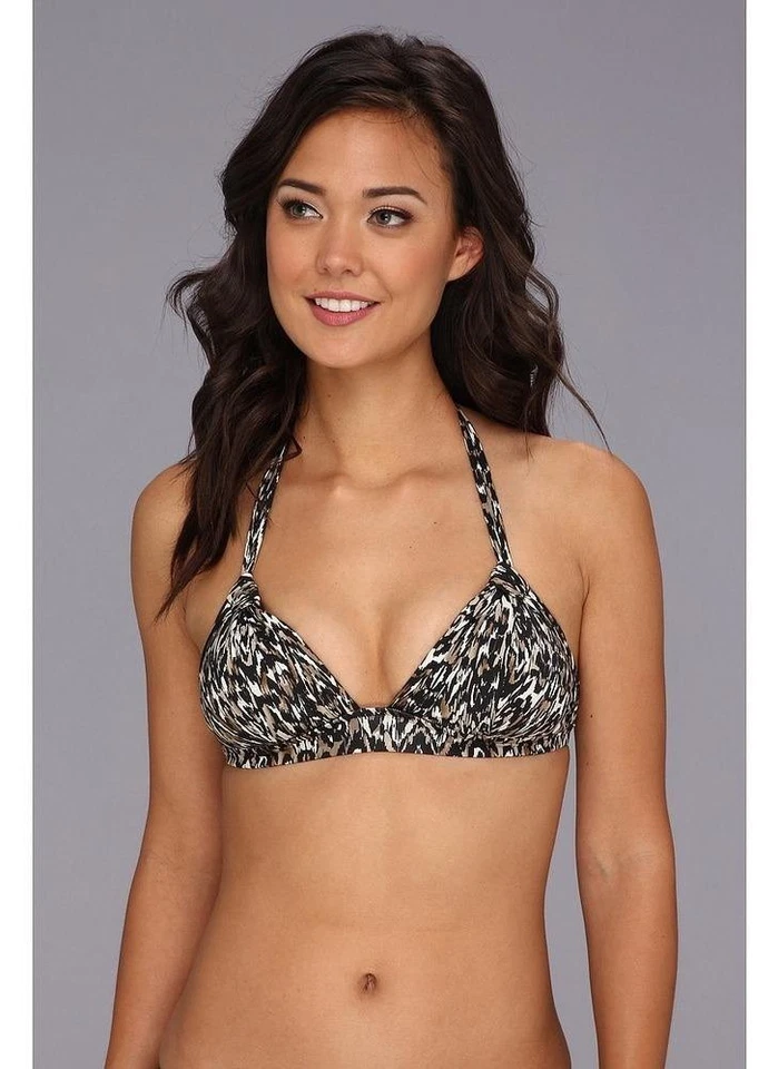 NUEVO CON ETIQUETAS BADGLEY MISCHKA 6 traje de baño 2 piezas bikini halter acanalado parte delantera parte inferior negro sexy Foto 2 de 4