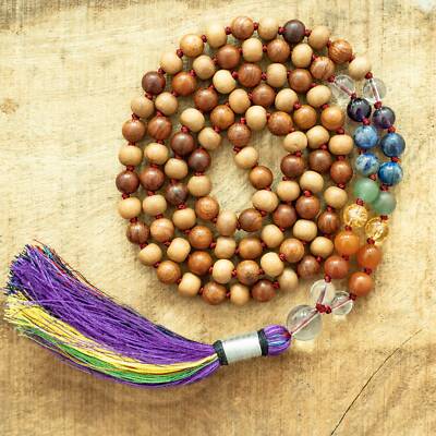 Sandelholz 7 Chakra Mala, Chakra Mala, Heilkette, Böhmische Halskette