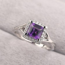Amethyst Ring 925 Sterling Silver Ring Square Cut Ring Engagement Ring for her