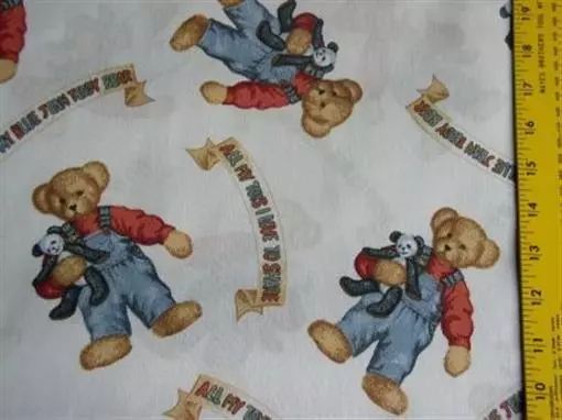 1 7 8 Yard Blue Jean Teddy Bear Red Sweater Panda Cotton Fabric 1