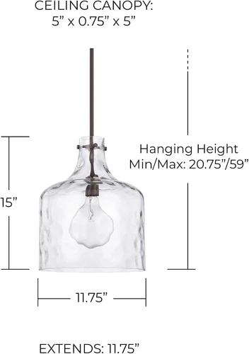 Crawford Urban Industrial Pendant Light with Clear Glass Jar, Bronze Finish - Picture 2 of 3