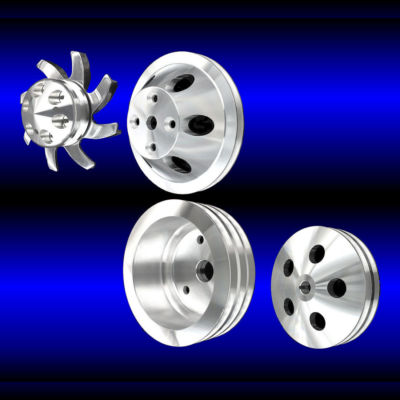 Billet Aluminum Small Block Chevy 4 pulley set long WP with alt ac and ps