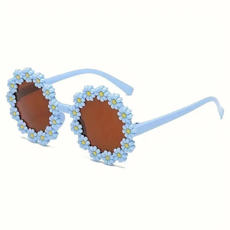 Lindas gafas de sol blancas retro con flores de margarita para mujer redondas boho festivales tonos verano Foto 2 de 4
