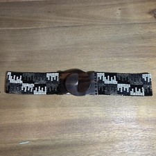 Boho Beaded Belt Elastic Stretch Wooden Closure Glass Beads Vintage Handmade