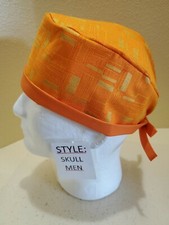 African Print Metallic Orange Men's Skull/Chemo Surgical Scrub Hat/Cap Handmade