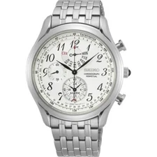SEIKO Chronograph Perpetual SPC251P1 Quartz Watch White Tachymeter Alarm Steel
