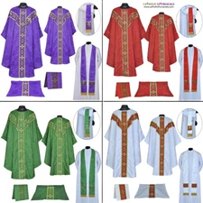 Set of 4 PURPLE, GREEN, RED & WHITE Gothic Chasuble & Mass Set, Gothic Vestment