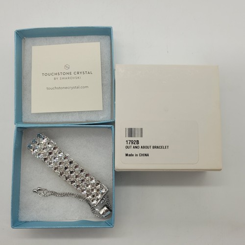 Touchstone Crystal by Swarovski Out and About Bracelet in Rhodium NEW Adj to 9" - Picture 2 of 2