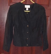 Vintage 1990s Tie Rack Black Silk Jacket. Size S.