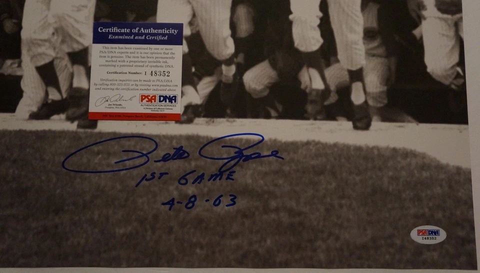 PETE ROSE Signed 16x20 "1st Game 4-8-63" Reds Auto Photo PSA/DNA COA Autograph - Image 2 of 2