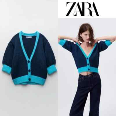 ZARA Womens sweater cardigan cropped front button size Large