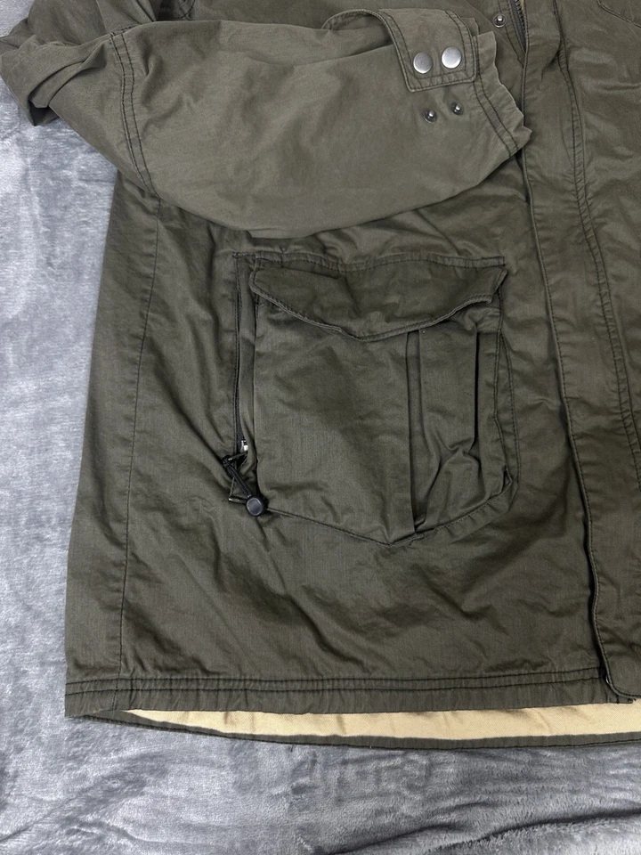 Lined Cargo Field Chore Barn Coat Mens L Military Green Chin Strap Field Stream - Image 2 of 4