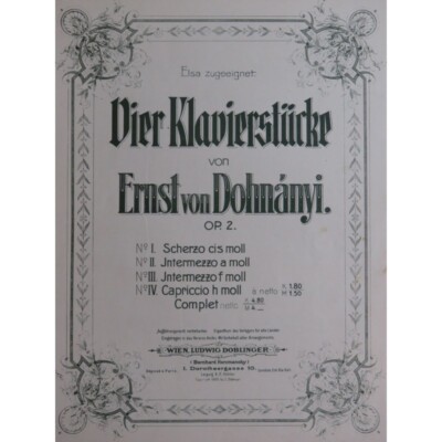 DOHNANYI Erno Capriccio H Moll Op 2 Nr 4 Klavier 1905