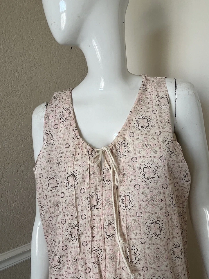 FEATHERS BY KET YOUNGSTEAD NEW Ivory/Pink/Taupe Floral Cotton Shift Dress Sz S/M - Image 2 of 4