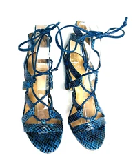 Banana Republic Hello Sole Mate Sandals Womens Size 7M Blue Snake Skin Heels NEW
