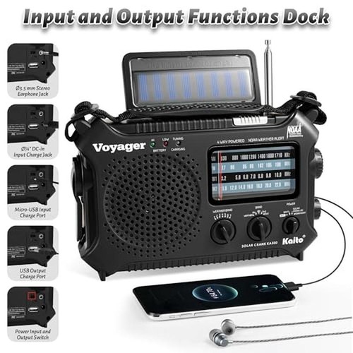 Emergency NOAA Radio Solar Crank Flashlight USB Charger Portable 5 Way Receiver - Picture 5 of 7