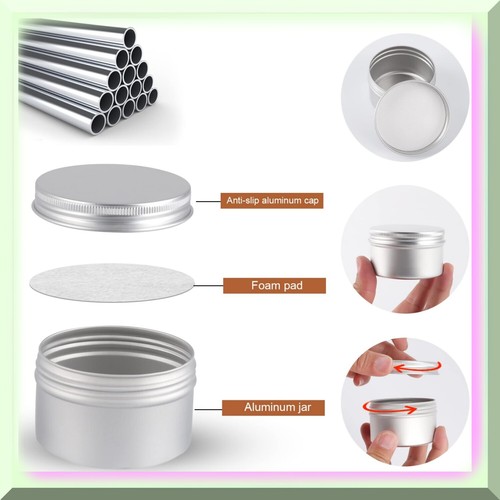 Screw Lid Aluminum Tins - 64 Pack Round Cans for DIY Food, Candle, Lotion Bars, - Picture 4 of 7