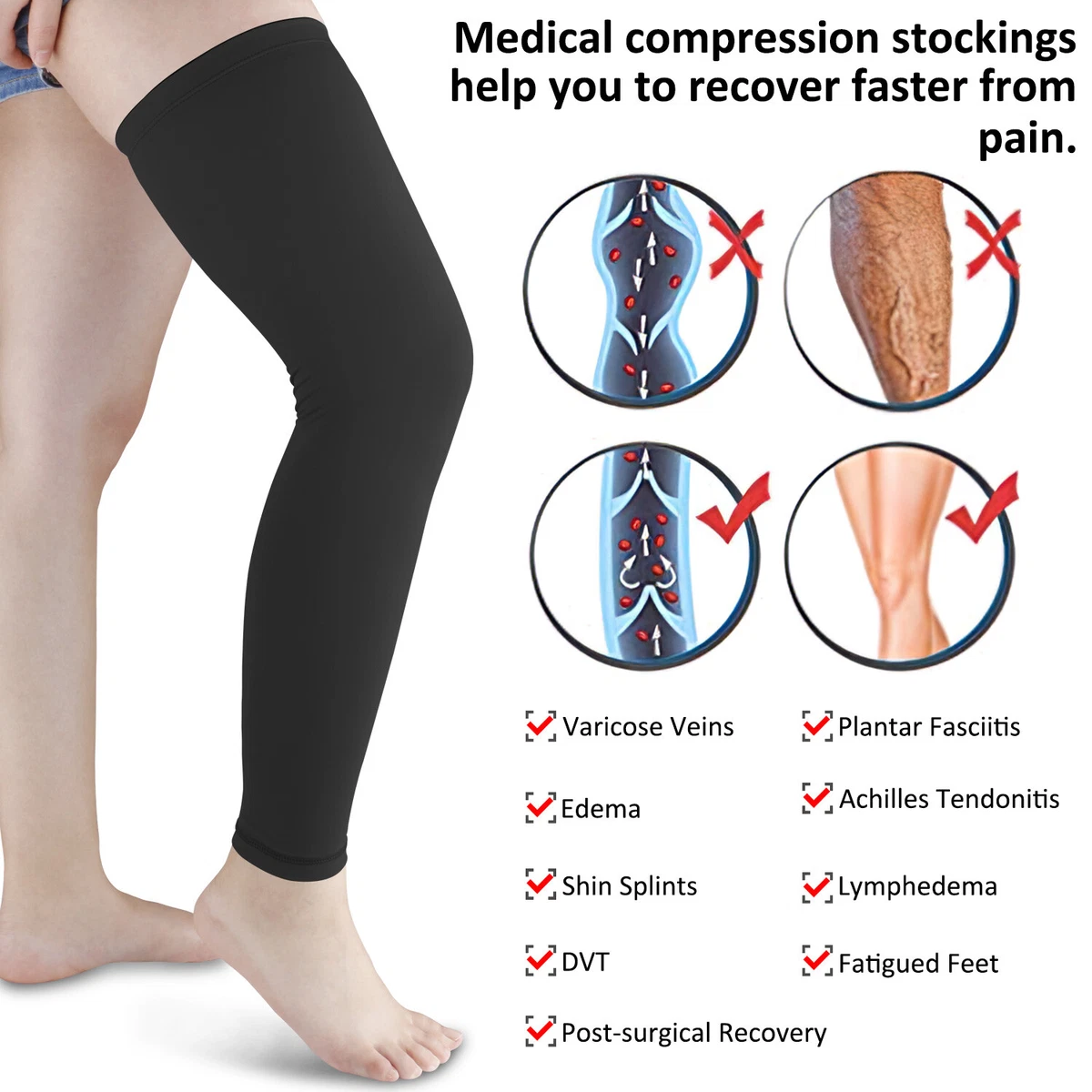 Sport Leg Knee Support Socks Compression Brace Wrap Varicose Veins