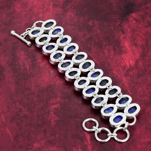Blue Copper Turquoise Gemstone Handmade 925 Sterling Silver Jewelry Bracelet - Picture 4 of 5