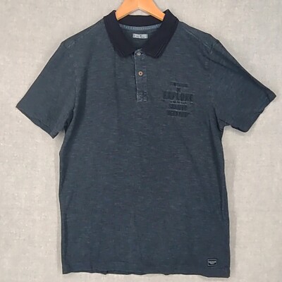 Tom Tailor Shirt Mens Medium Blue Golf Polo Embroidered Cotton Knit Short Sleeve