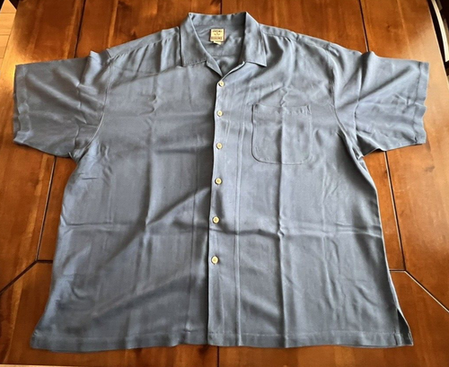 Camicia hawaiana vintage Tommy Bahama, uomo 2XL blu seta abbottonata, tasca, BD4 - Foto 7 di 11